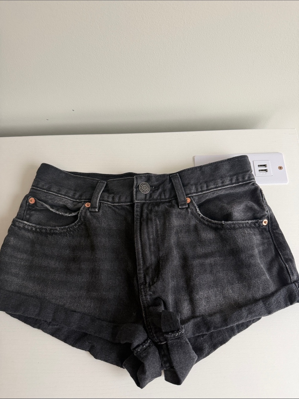 Garage Black Washed Denim Short Shorts